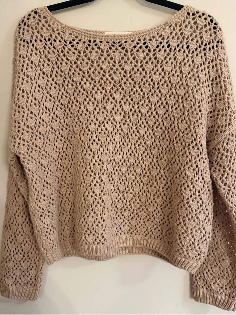moon & madison Open-Knit Scoop Neck Sweater in Beige